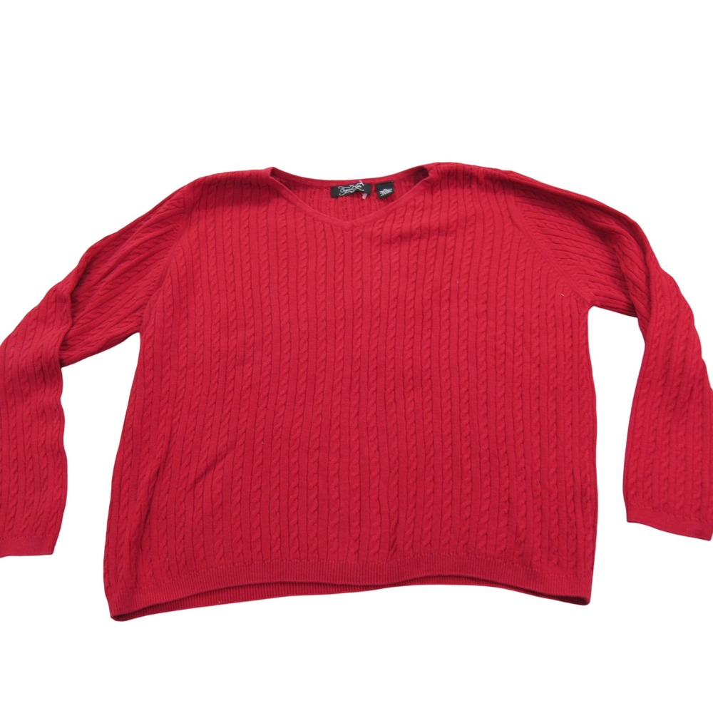 Crystal‎ Kobe Women's Cable Knit Long Sleeve Sweater XL Red 100% Cotton